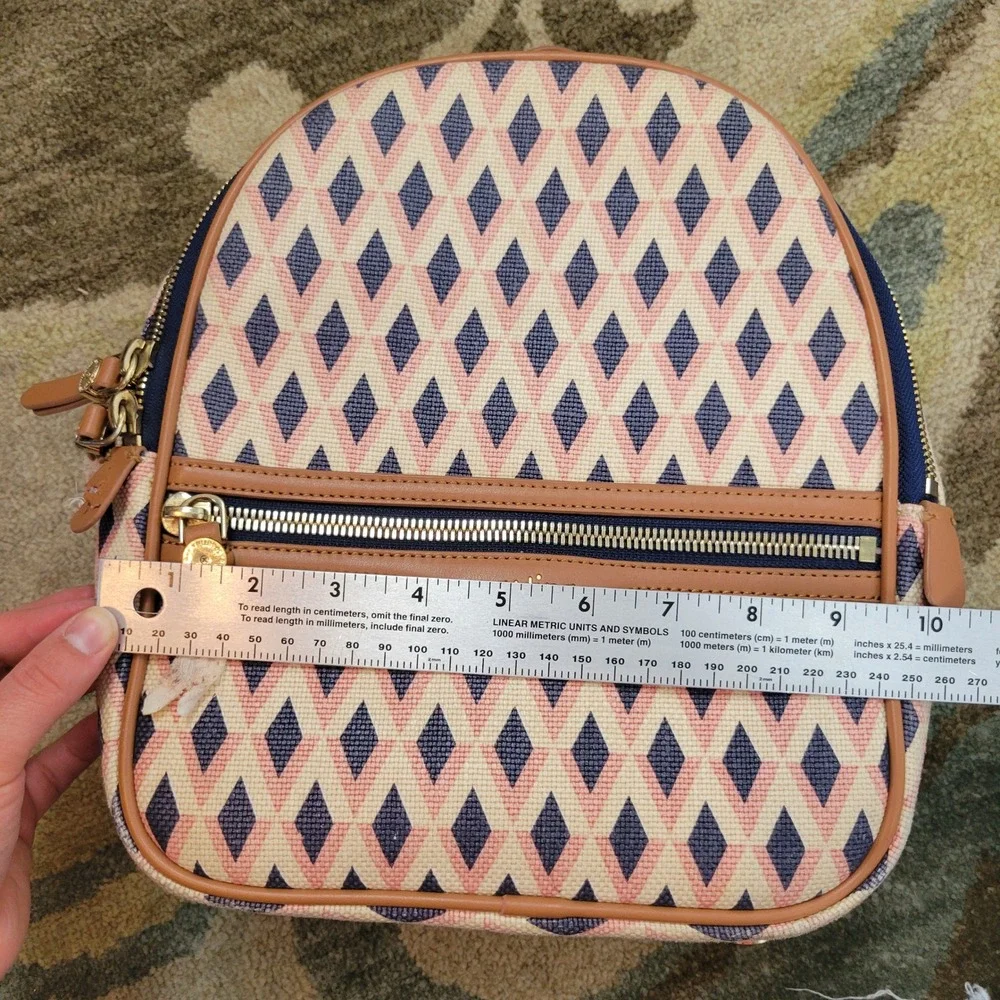 Spartina 449 Chloe Backpack Natural Linen Genuine Leather‎ Pink Tan Neutral
